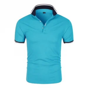 Manlyelegance Men's Solid Color Polo Shirt - Breathable Cotton, Short Sleeve Casual Lapel