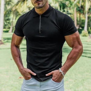 Stretch Cotton Zipper Slim Fit Polo