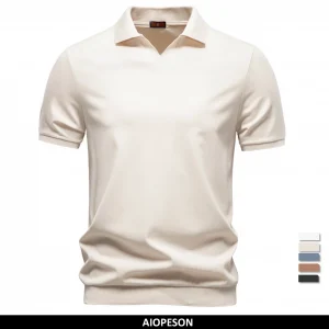 AIOPESON Breathable Silky Polo Shirt for Men Solid Color Old Money Skin Friendly Soft Cool Casual Polo Shirts Male