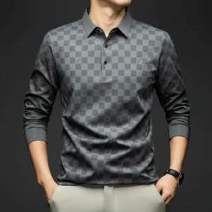 BROWON Business Slim Fit Plaid Polo