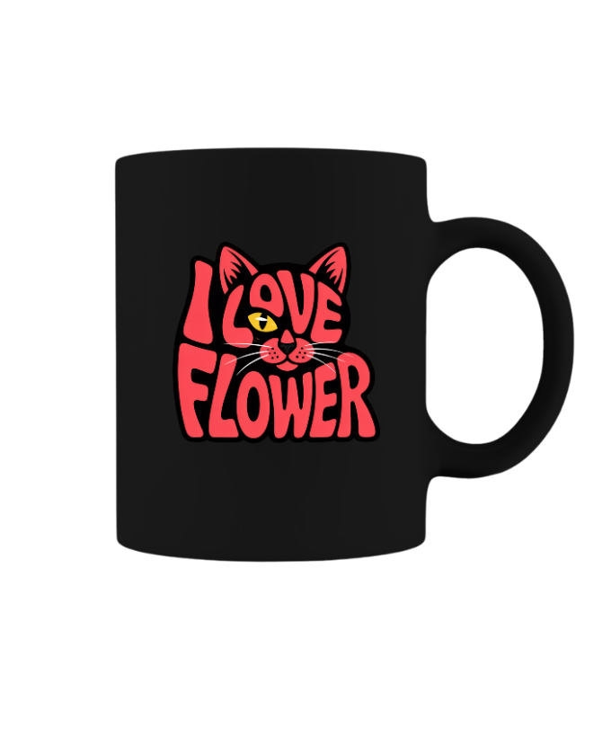 I Love Flower Cat Face Typography Graphic Design Mug Fiercemanstyle