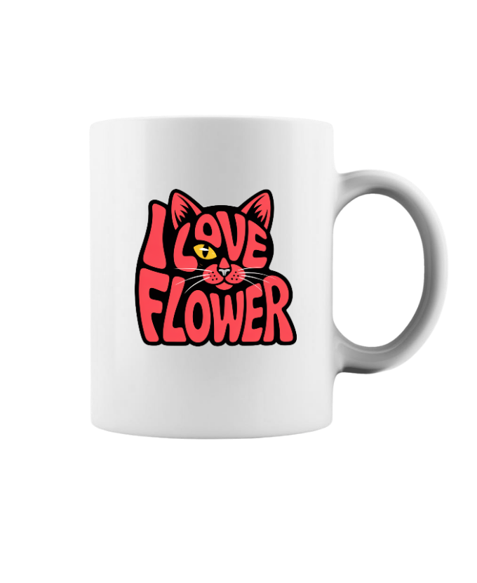 I Love Flower Cat Face Typography Graphic Design Mug Fiercemanstyle - Image 3