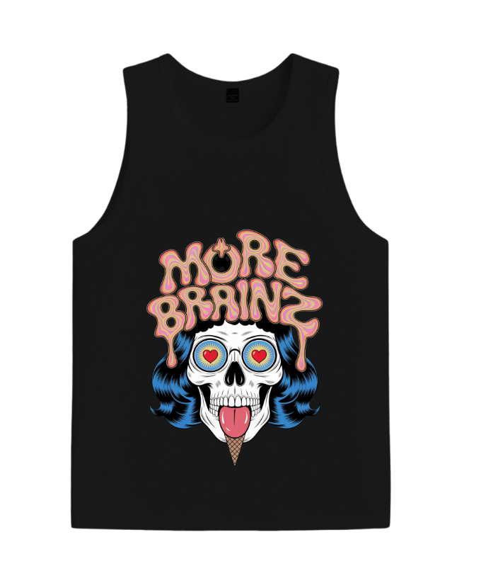More Brains Zombie Head Cartoon Graphic TankTop Fiercemanstyle - Image 3