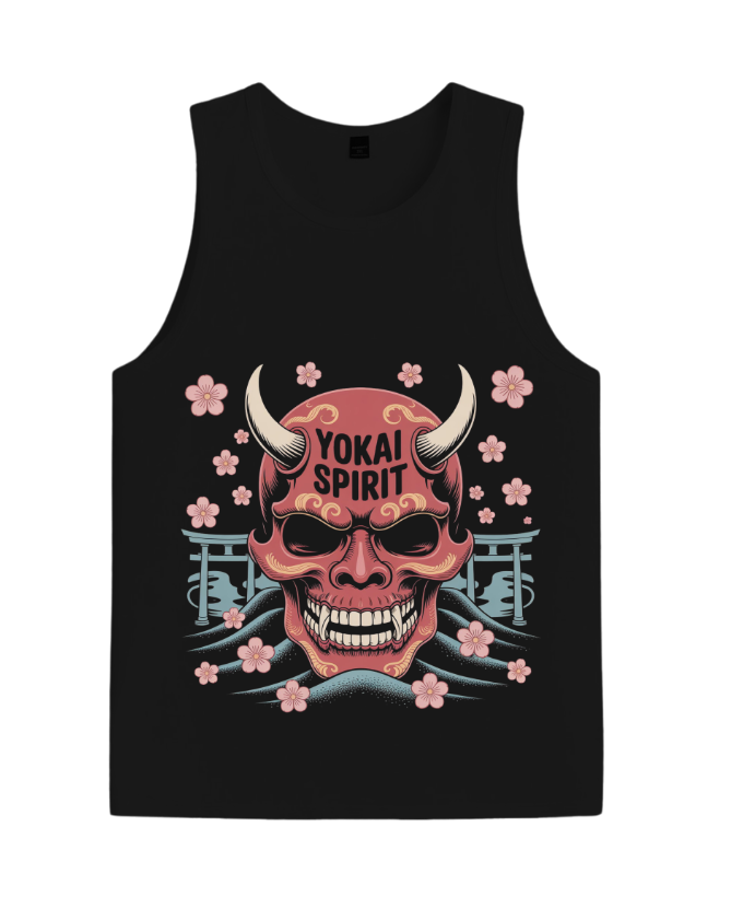 Yokai Spirit Red Demon Mask Japanese Style TankTop Fiercemanstyle - Image 3