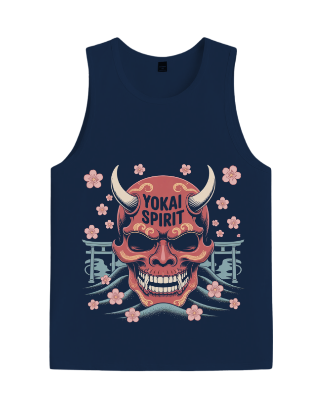 Yokai Spirit Red Demon Mask Japanese Style TankTop Fiercemanstyle