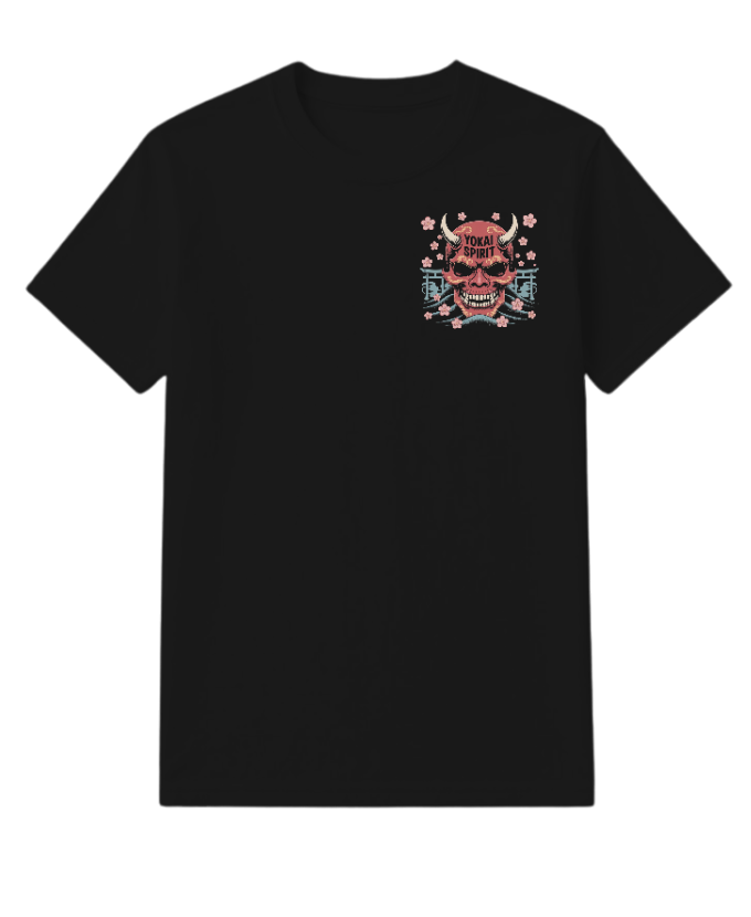 Yokai Spirit Red Demon Mask Japanese Style T-Shirt Fiercemanstyle